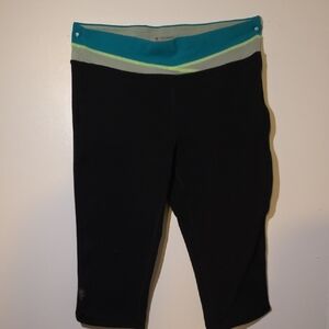 Tek Gear Black Leggings with Teal and Gray Waistband